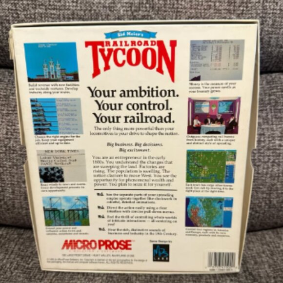 Sid Meier's Railroad Tycoon 1990 Micro Prose Big Box 5.25" Floppy w/ Guide - Picture 2 of 3